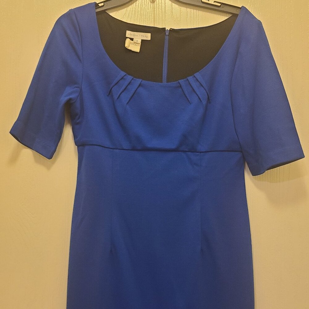 Women’s Navy Blue Dress w’ Black Suede Floral applique accent